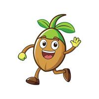 Happy cartoon nut character running and waving hello cheerfully vector