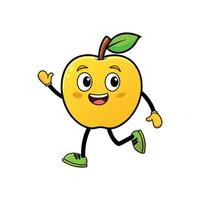 Cartoon apple character with smiling face waving hello cheerfully vector