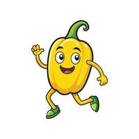 Cartoon yellow pepper running with happy expression character design vector