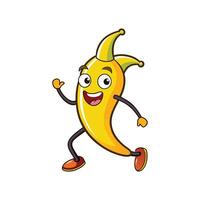 Animated banana character walking with arms raised in joy vector