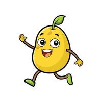 Cheerful cartoon pear running and waving on white background vector