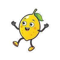 Happy cartoon lemon character jumping with joy and energy vector