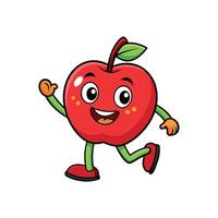 Happy apple cartoon character running on white background vector