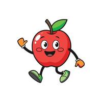 Happy animated apple character walking and waving hello cheerfully vector