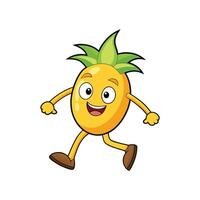 Happy Pineapple Cartoon Character Running with Smiling Face Expression vector