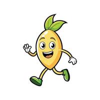 Happy cartoon lemon character running and waving hello icon vector