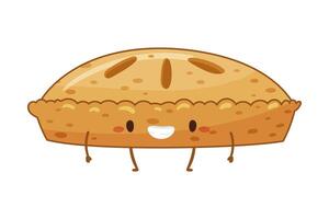 Bakery food cartoon character. Cute pie with funny smiling face illustration vector