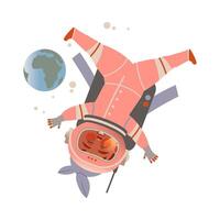 Cute boy astronaut in space suit flying in open space. Design element can be used for children print, books, stickers, posters illustration vector