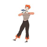 Man mime performing pantomime. Silent actor character taking part at show cartoon illustration vector