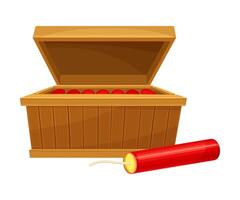 Open wooden box with red dynamite sticks illustration vector