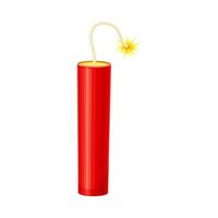 Dynamite stick with burning bickford fuse illustration on white background vector