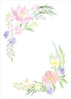 Card with floral frame in pastel colors with space for text. Wedding invitation, save the date, thank you, rsvp template design illustration vector