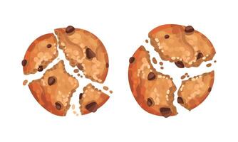 Broken crispy biscuits set. Cookies with chocolate chips illustration vector