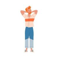 Positive Redhead Bearded Man Character Standing with Smiling Face Feeling Euphoric and in High Spirits Illustration vector