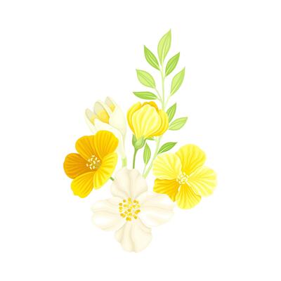 Bright Yellow Flower Bouquet with Delicate Blossom and Green Twig Composition