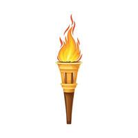Torch with Brightly Burning Fire on Top as Ignited Light Source Illustration vector