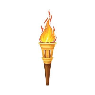Torch with Brightly Burning Fire on Top as Ignited Light Source Illustration
