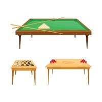 Board games set. Billiard, checkers and beer pong tables illustration vector