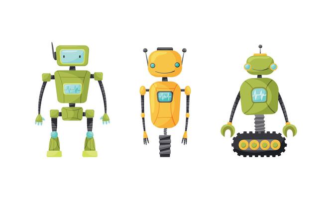 Cute Humanoid or Robot with Antenna as Artificial Intelligence Set