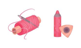 Reel or Spool with Thread and Needle and Tailor Chalk Set vector