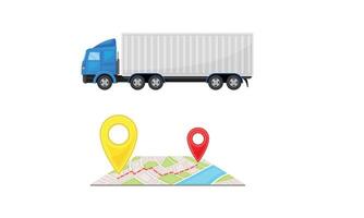 Truck and Map with Navigation Point as Shopping Logistics and Order Delivery Set vector