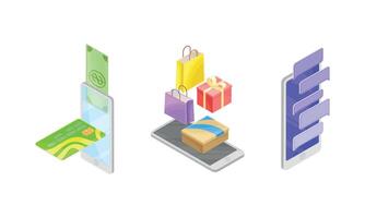 Smartphone Software with Online Payments App and Internet Shopping Isometric Set vector