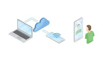 Smartphone Software with Data Storage Cloud App and Photographing Isometric Set vector