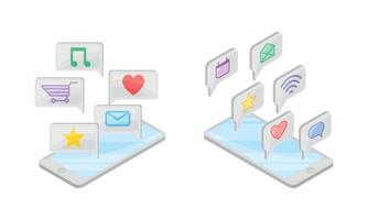 Smartphone Software with Online Mail and Messaging App Isometric Set vector