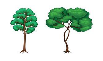Tree with Exuberant Green Foliage and Trunk Set vector