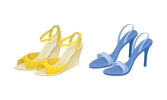 Blue and Yellow Open Toe Womens Shoes with Heels Set vector
