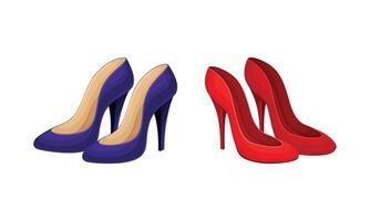 Blue and Red Womens Shoes with High Heels Set vector
