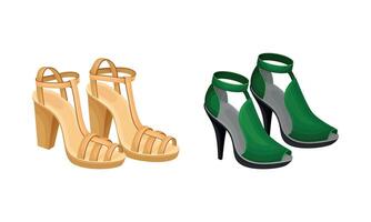 Open Toe Womens Shoes with Heels Set vector