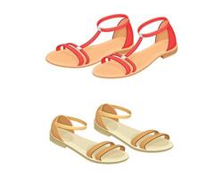 Sandals with Flat Sole and Latchet as Womens Footwear Set vector