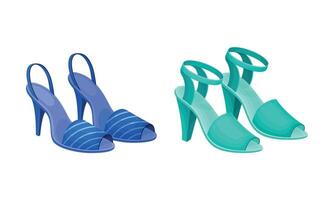Blue Open Toe Womens Shoes with Heels Set vector