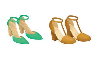Ankle Strap Womens Shoes with Heels Set vector