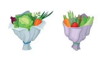 Fresh and Juicy Vegetable Bouquet Wrapped in Papper Set vector