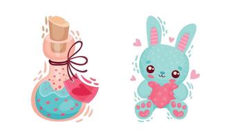 Hare with Heart and Glass Jar with Elixir as Saint Valentine Day Symbol Set vector