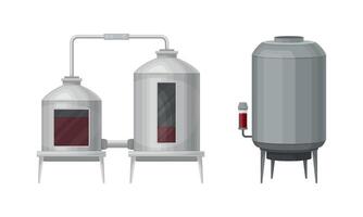 Metal Tank with Grape Juice as Alcoholic Fermentation Set vector