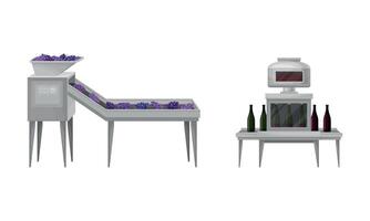 Grapes on Conveyor Belt and Bottling Process Set vector