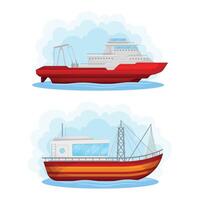 Water Transport with Yacht with Red Cabin and Sail Boat Set vector