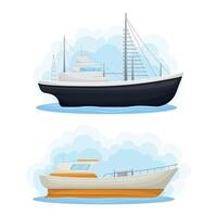 Water Transport with Regular Ship with Cabin and Yacht Set vector
