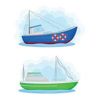 Water Transport with Regular Ship with Cabin Set vector