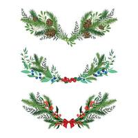 Evergreen Fir Tree Branches and Berry Twigs Semicircular Composition Set vector