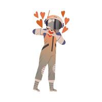 Spaceman or Astronaut Man Character in Space Suit on the Moon Showing Heart Hand Gesture Illustration vector