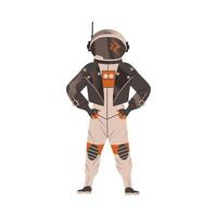 Spaceman or Astronaut Man Character in Space Suit on the Moon Wearing Leather Jacket Illustration vector