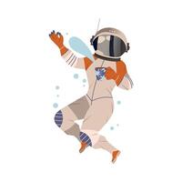 Spaceman or Astronaut Man Character in Space Suit on the Moon Floating with Mug of Tea Illustration vector
