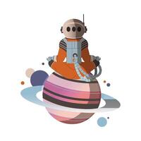 Spaceman or Astronaut Man Character in Space Suit on the Moon Meditating in Yoga Pose Illustration vector