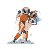 Spaceman or Astronaut Man Character in Space Suit on the Moon Dancing in Pair Illustration vector