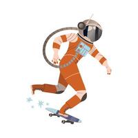 Spaceman or Astronaut Man Character in Space Suit on the Moon Skateboarding Illustration vector