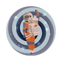 Spaceman or Astronaut Man Character in Space Suit on the Moon Waving Hand Illustration vector